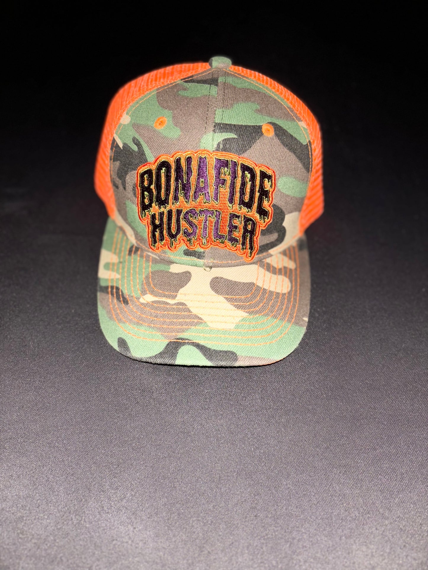 HRN Bonfide Hustler Snapbacks (Camo & Neon Orange)