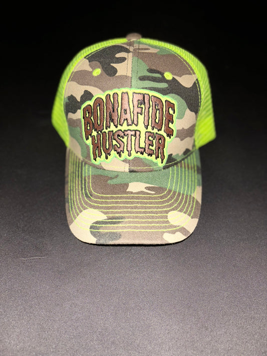 HRN Bonfide Hustler Snapbacks (Camo & Neon Green)