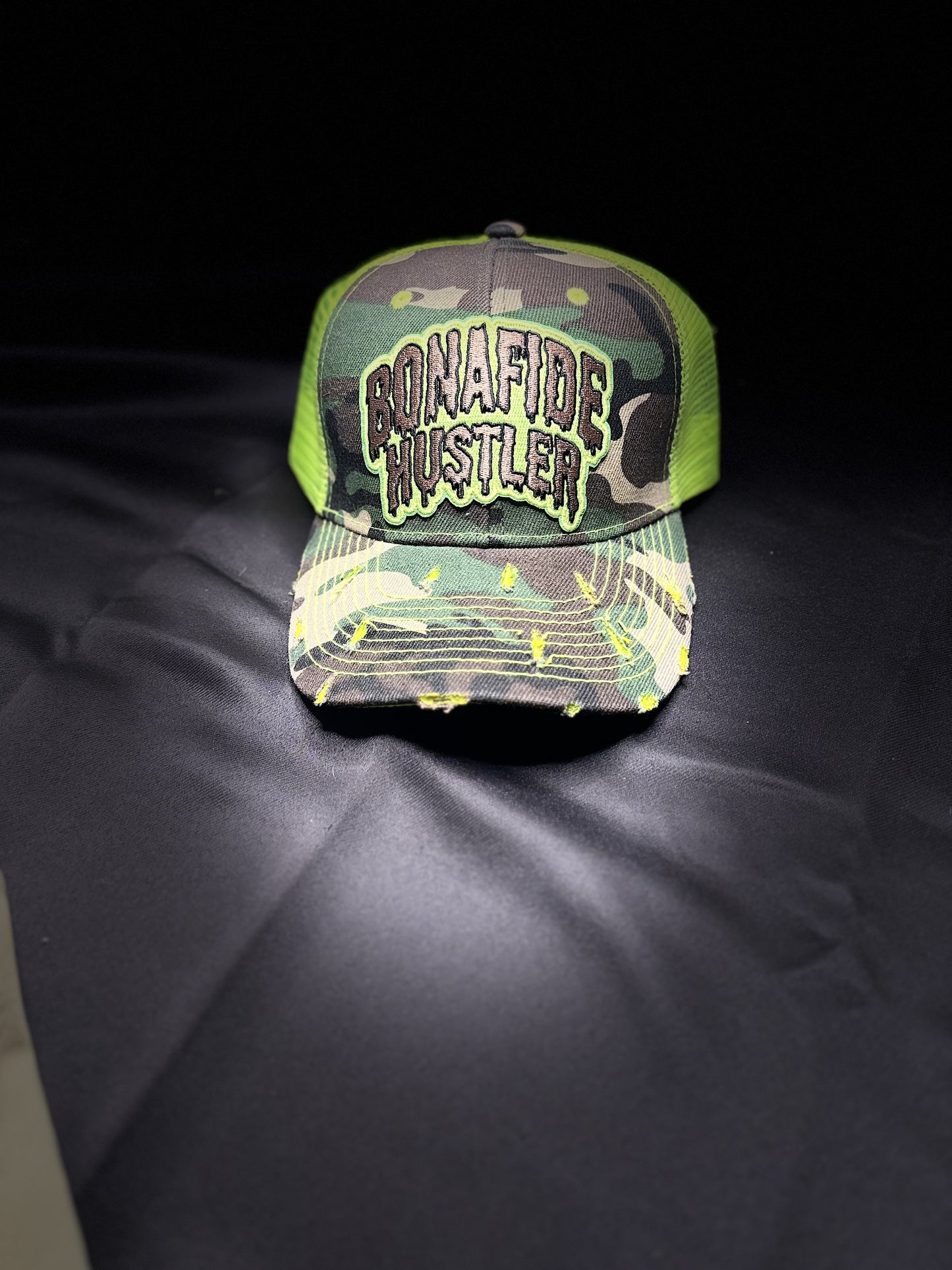 HRN Bonfide Hustler Snapbacks (Camo & Neon Green)